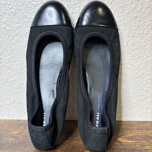 Frau Women’s 6 Black Suede Leather Ballerina Flats Slip On Shoes Made in Italy